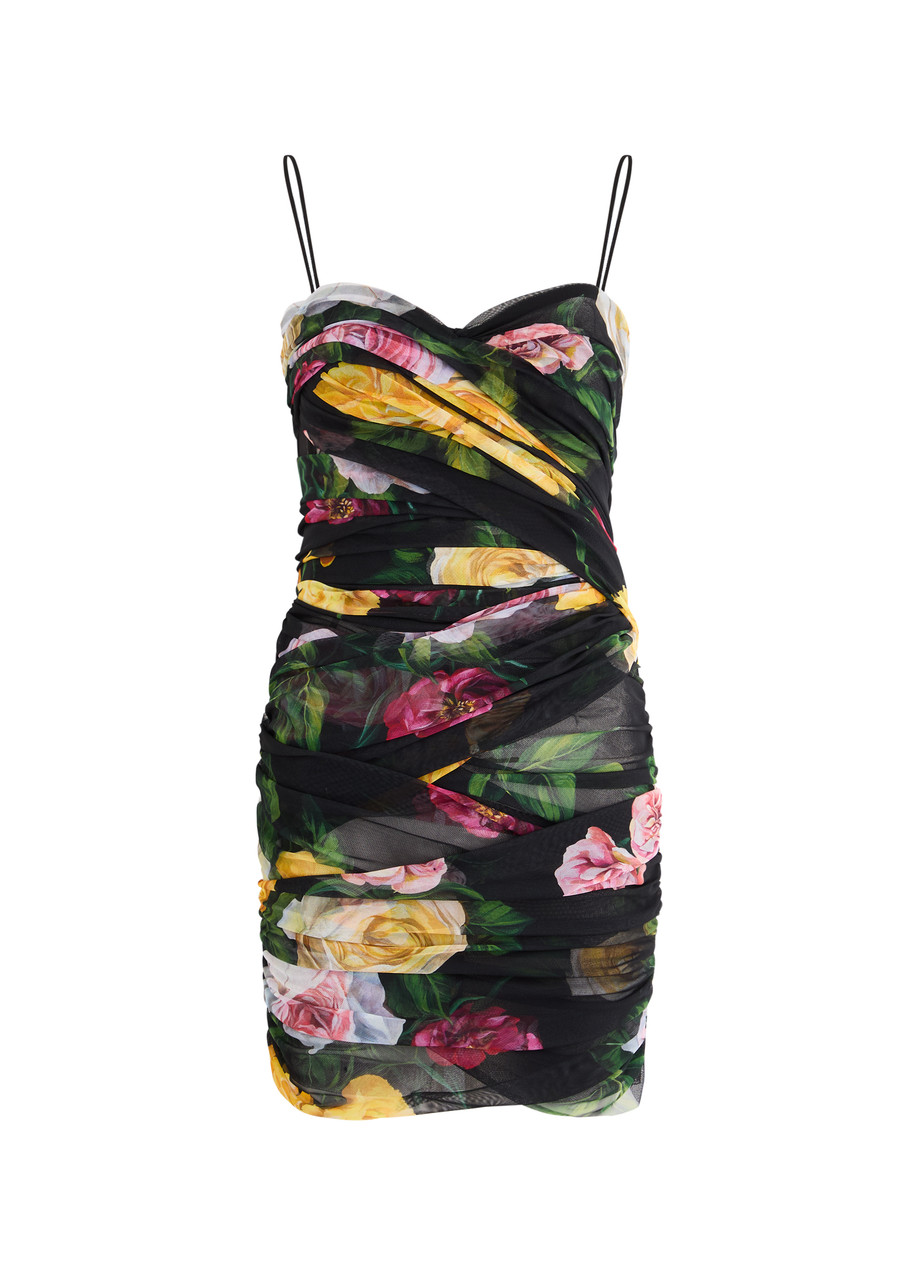 Dolce & Gabbana Floral Printed Spaghetti Strap Mini Dress In Multi Floral