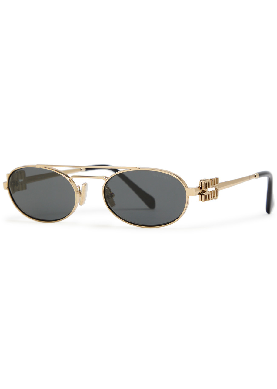 Miu Miu Eyewear Oval-frame Metal Sunglasses - Black - One Size