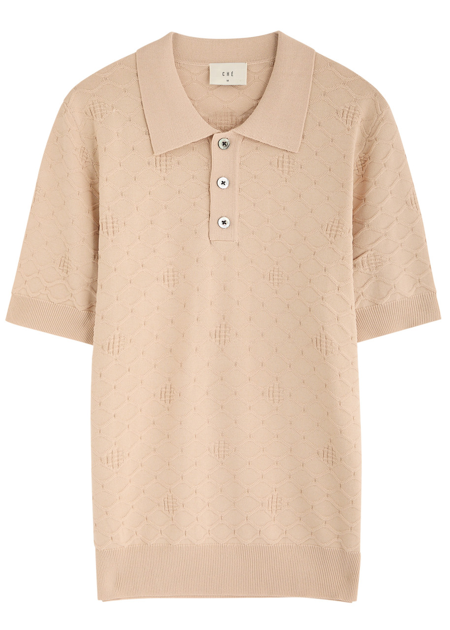 Che Monogrammed Knitted Polo Shirt - Cream - XL