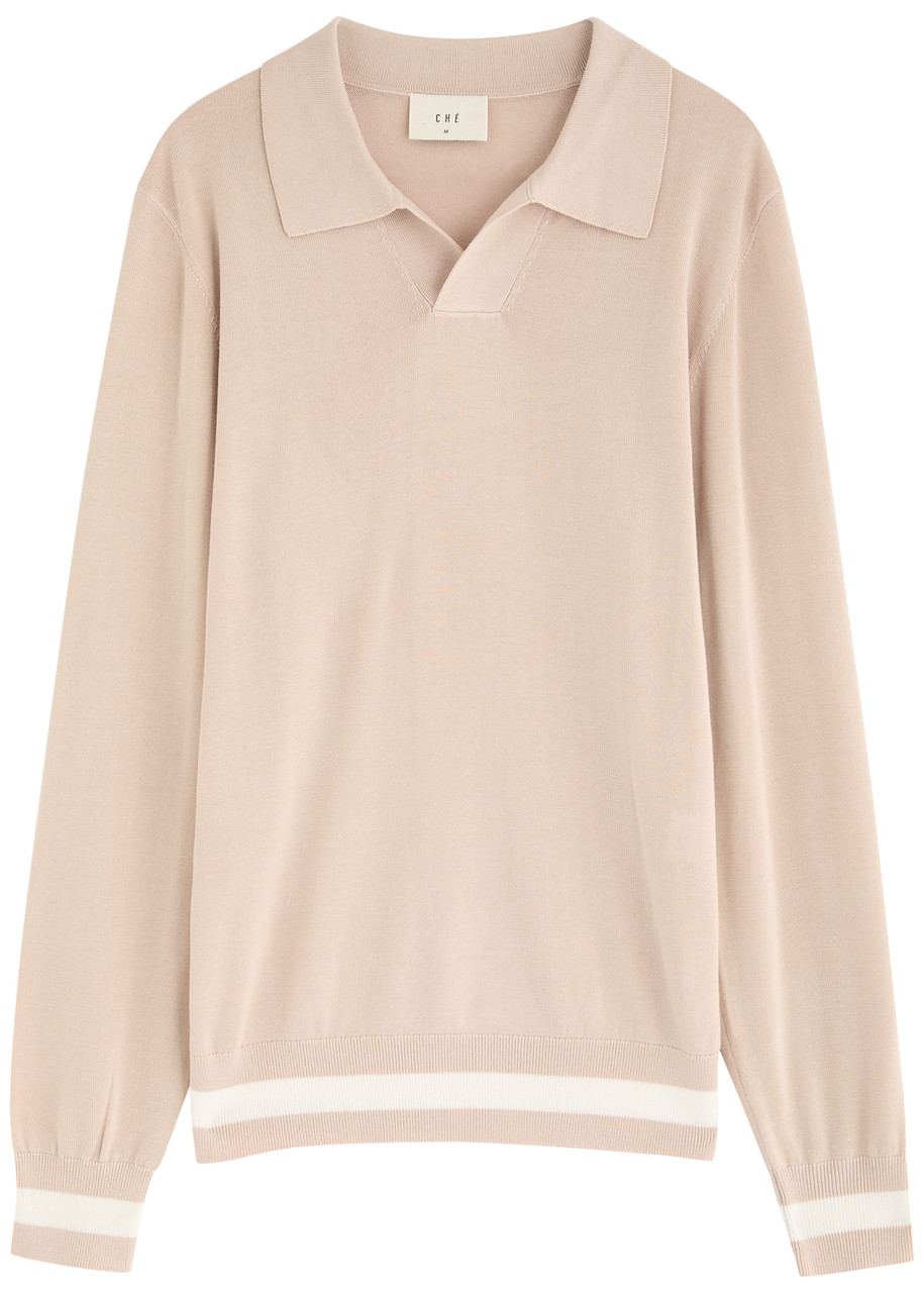 Che Stripe-trimmed Knitted Polo Shirt - Beige - M