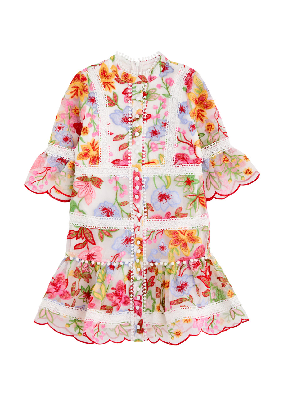 Marlo Kids Merry Floral-embroidered Organza Dress In Multicoloured