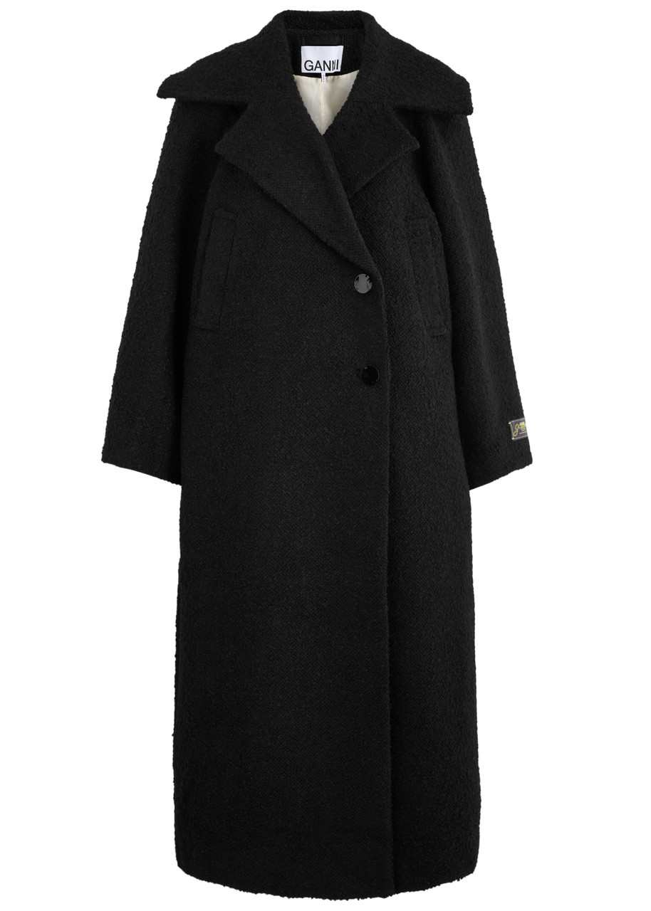 Ganni Bouclé Woven Coat In Black