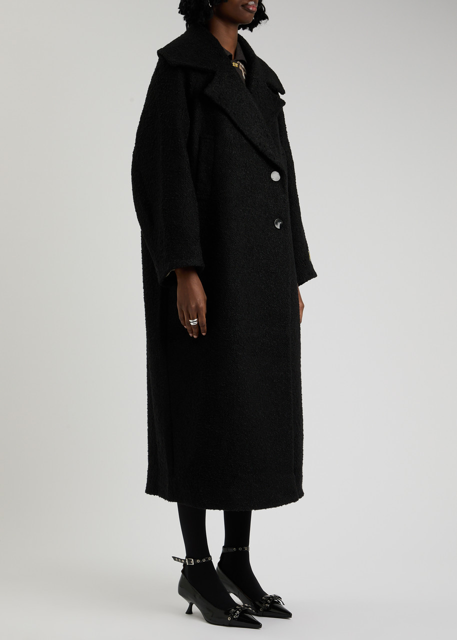 Ganni Bouclé Woven Coat In Black