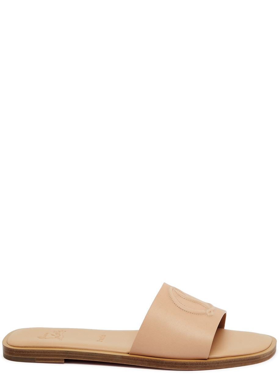 Christian Louboutin CL Embossed Leather Sliders - Beige - 41 (IT41 / UK8)