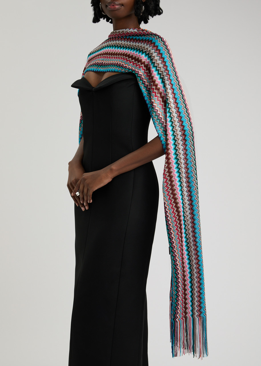 Missoni Zigzag-intarsia Fine-knit Scarf In Blue