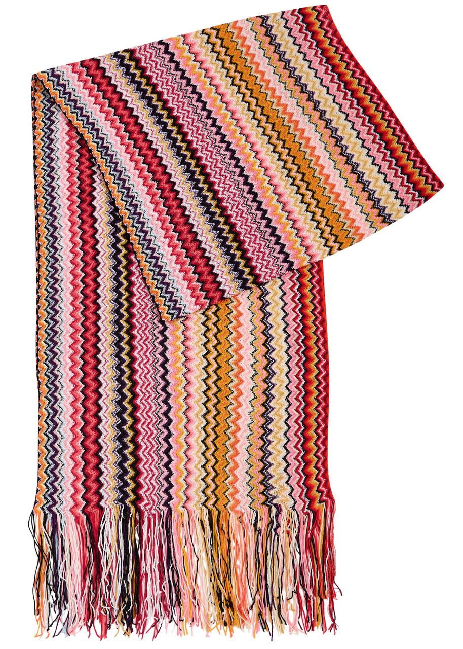Missoni Zigzag-intarsia Fine-knit Scarf In Multicoloured
