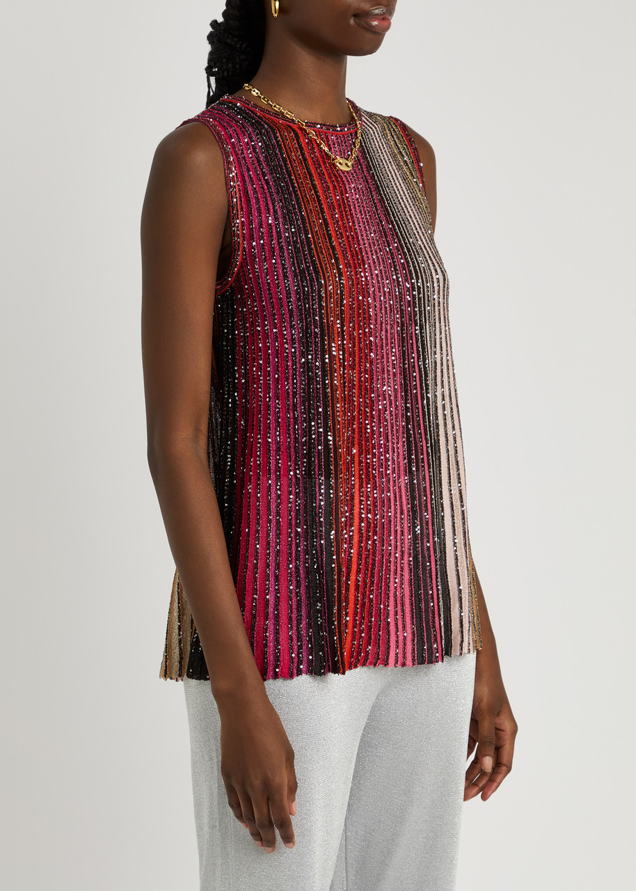 Missoni Striped Sequin-embellished Ribbed-knit Tank In Multicoloured