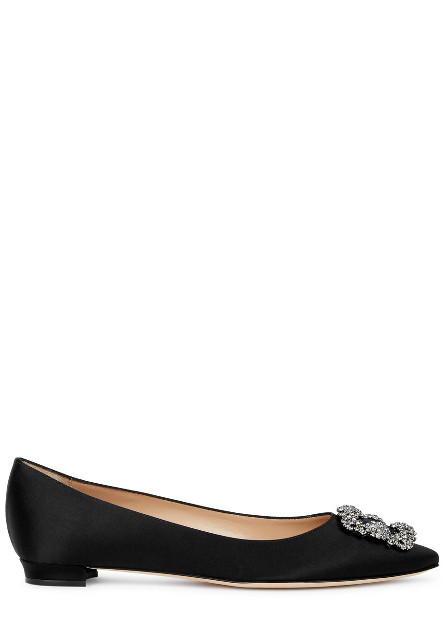 Manolo Blahnik Hangisi 10 Silk-satin Flats - Black - 37.5 (IT37.5 / UK4.5)