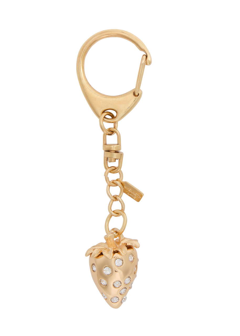 Kenneth Jay Lane Strawberry Crystal-embellished Bag Charm In Gold