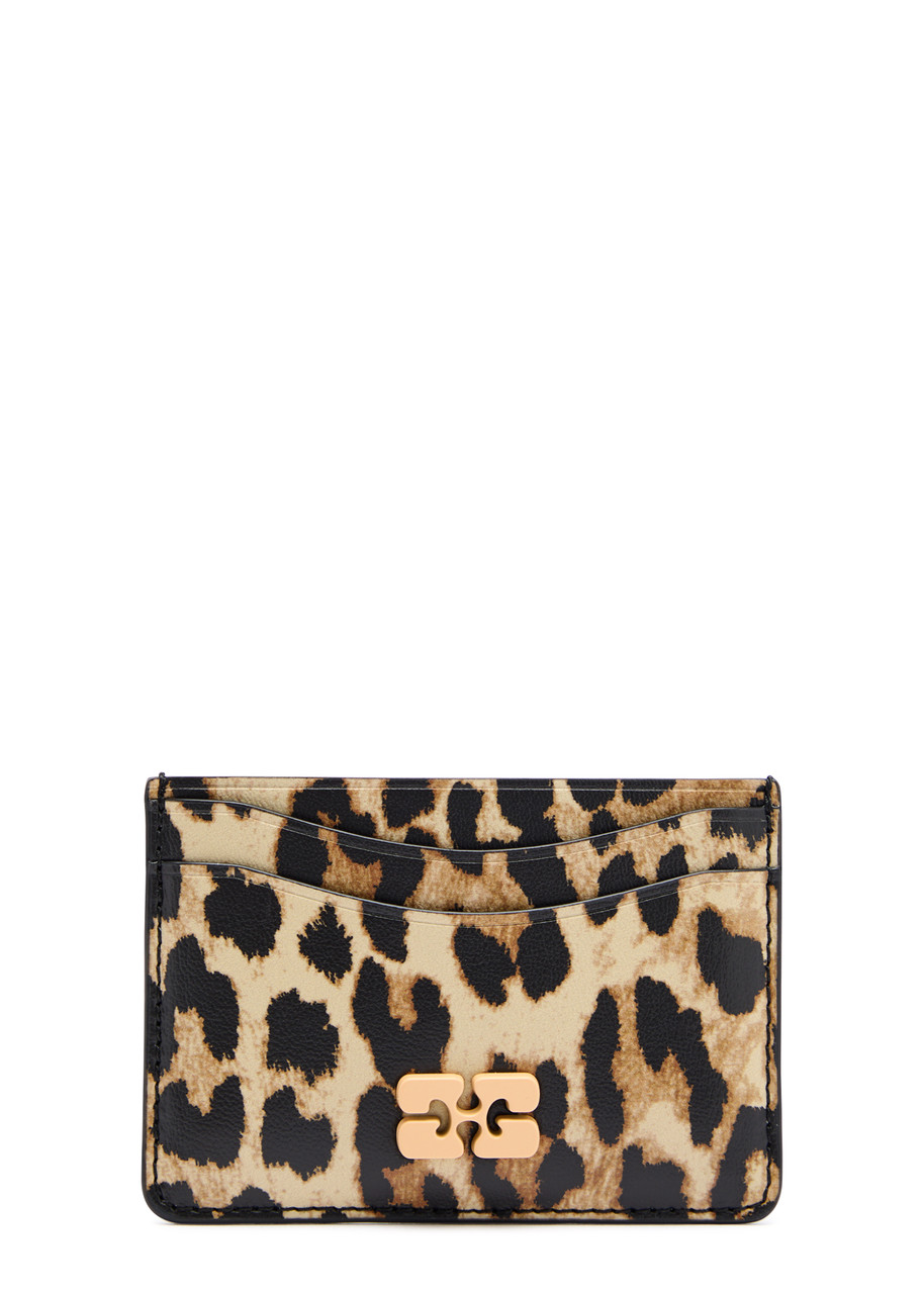 Ganni Bou Leopard-print Leather Card Holder In Leopard