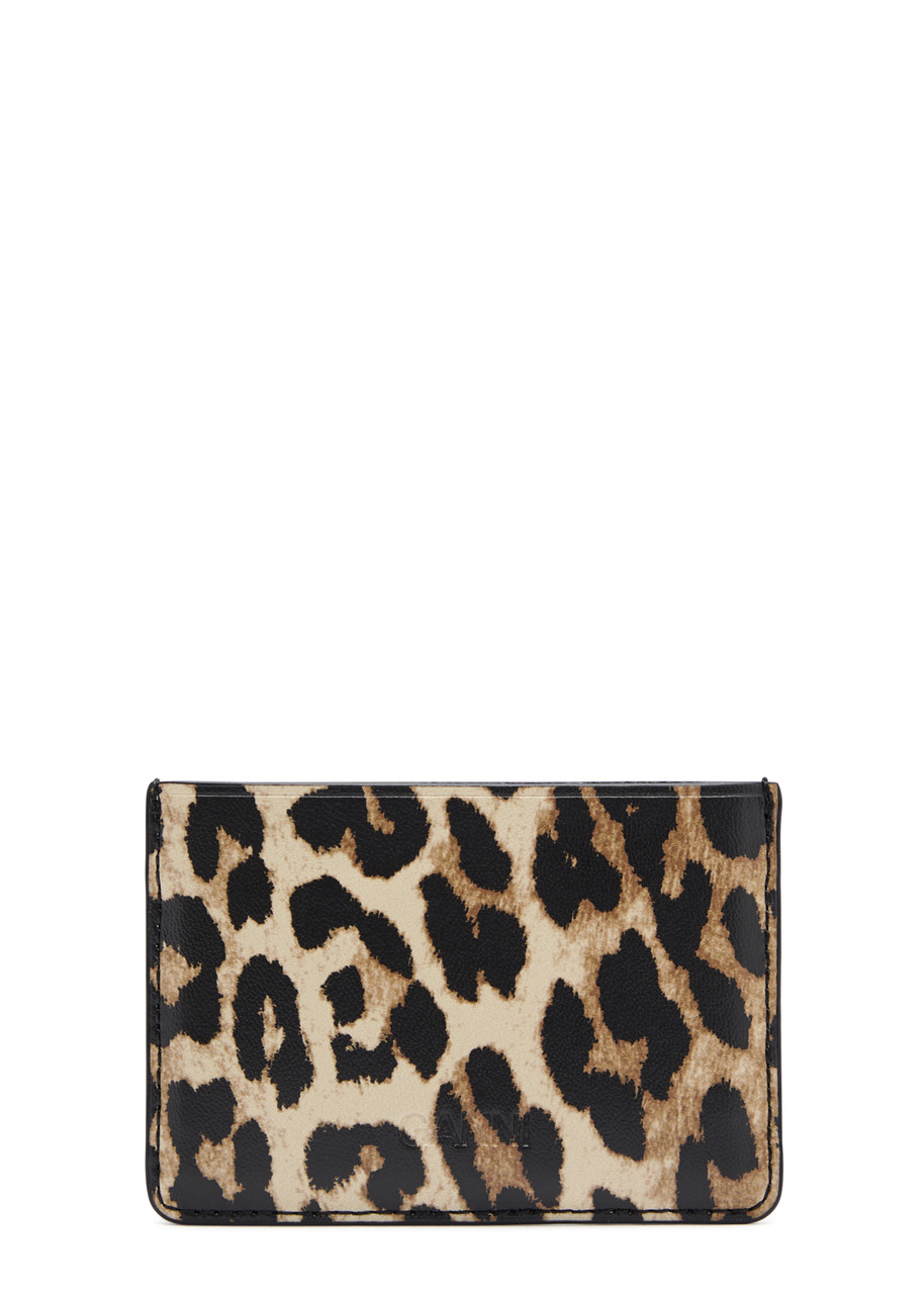 Ganni Bou Leopard-print Leather Card Holder In Leopard