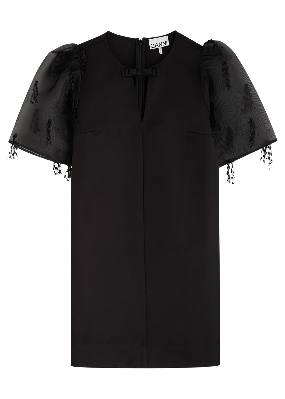 Ganni Fringed Satin Mini Dress - Black - 38 (UK10 / S)