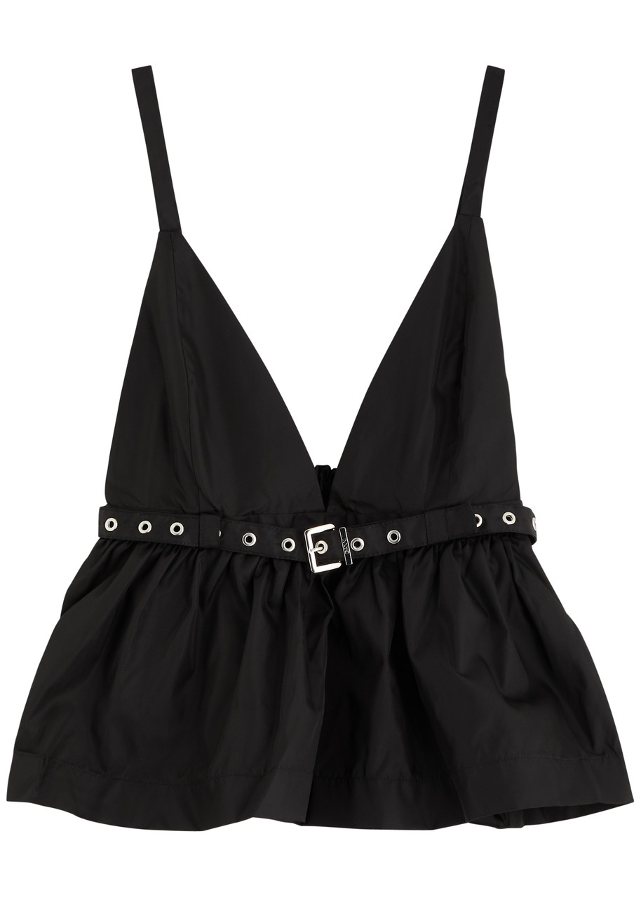 Ganni Black V-neck Top With A Waistband Under The Bust In Black