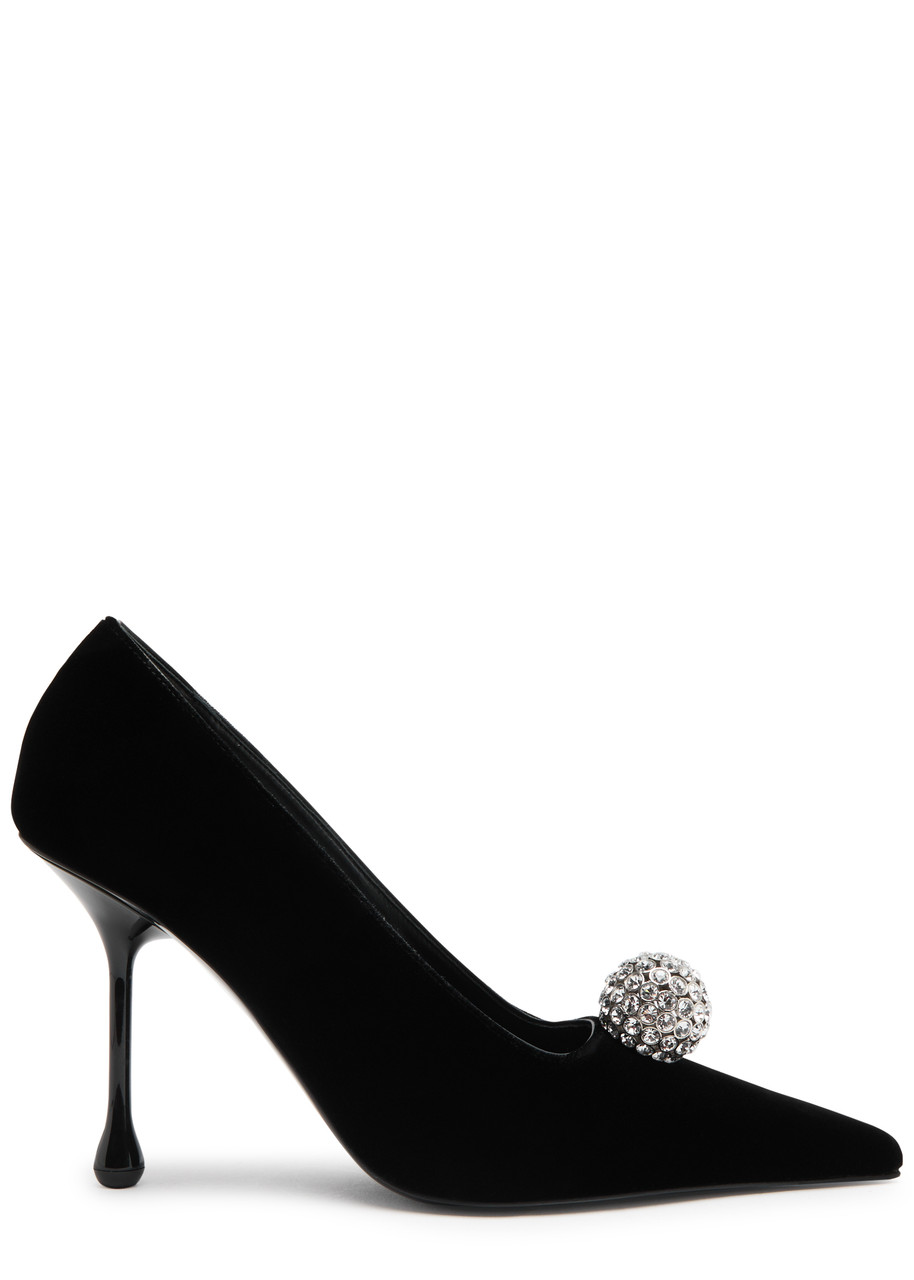 Jimmy Choo Orb 50 Crystal-embellished Velvet Pumps In Black