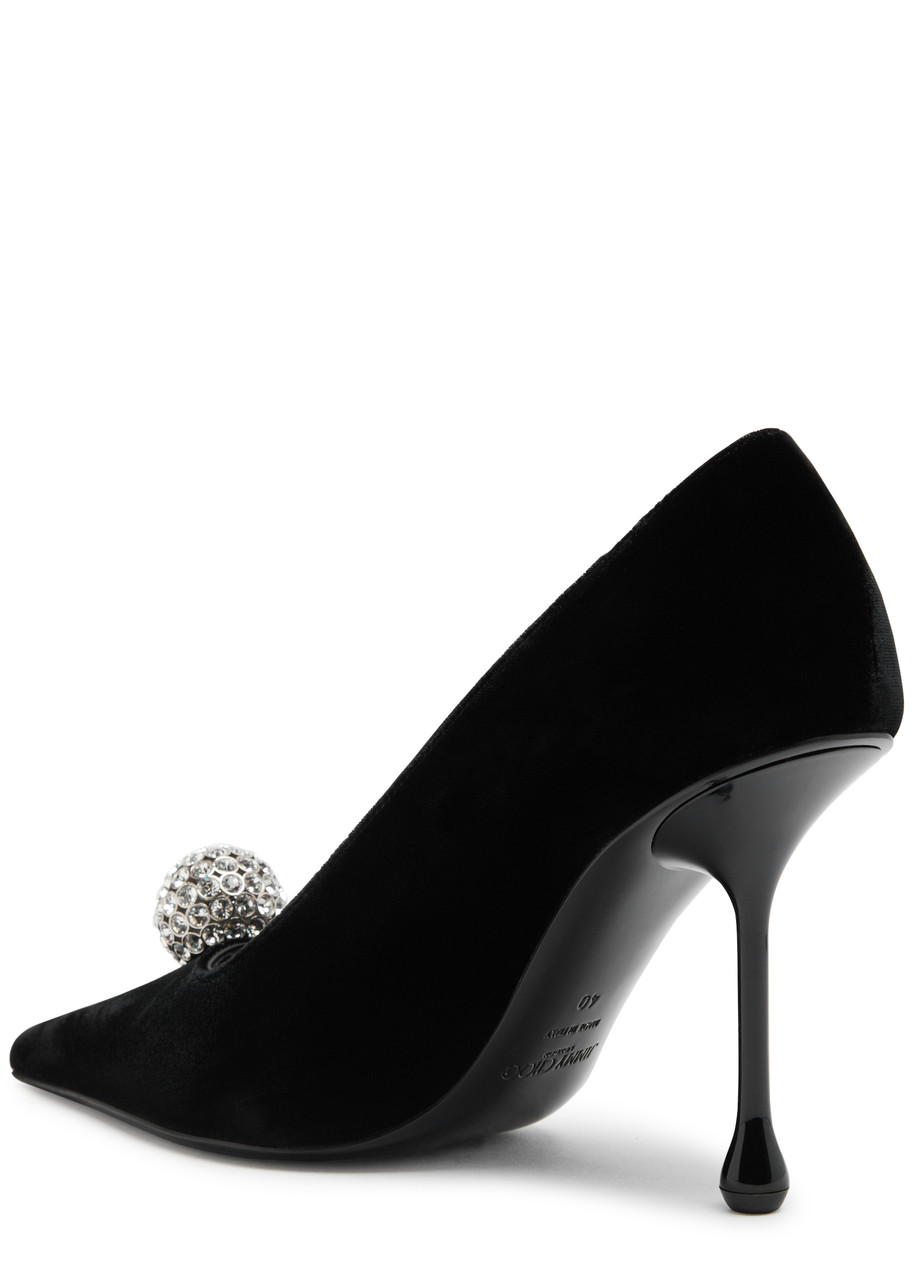 Jimmy Choo Orb 50 Crystal-embellished Velvet Pumps In Black