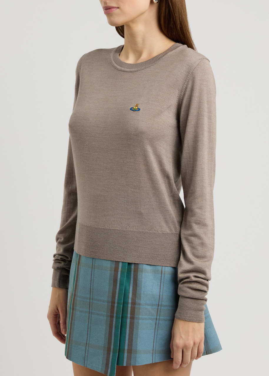 Vivienne Westwood Orb-embroidered Virgin-wool Jumper In Sand