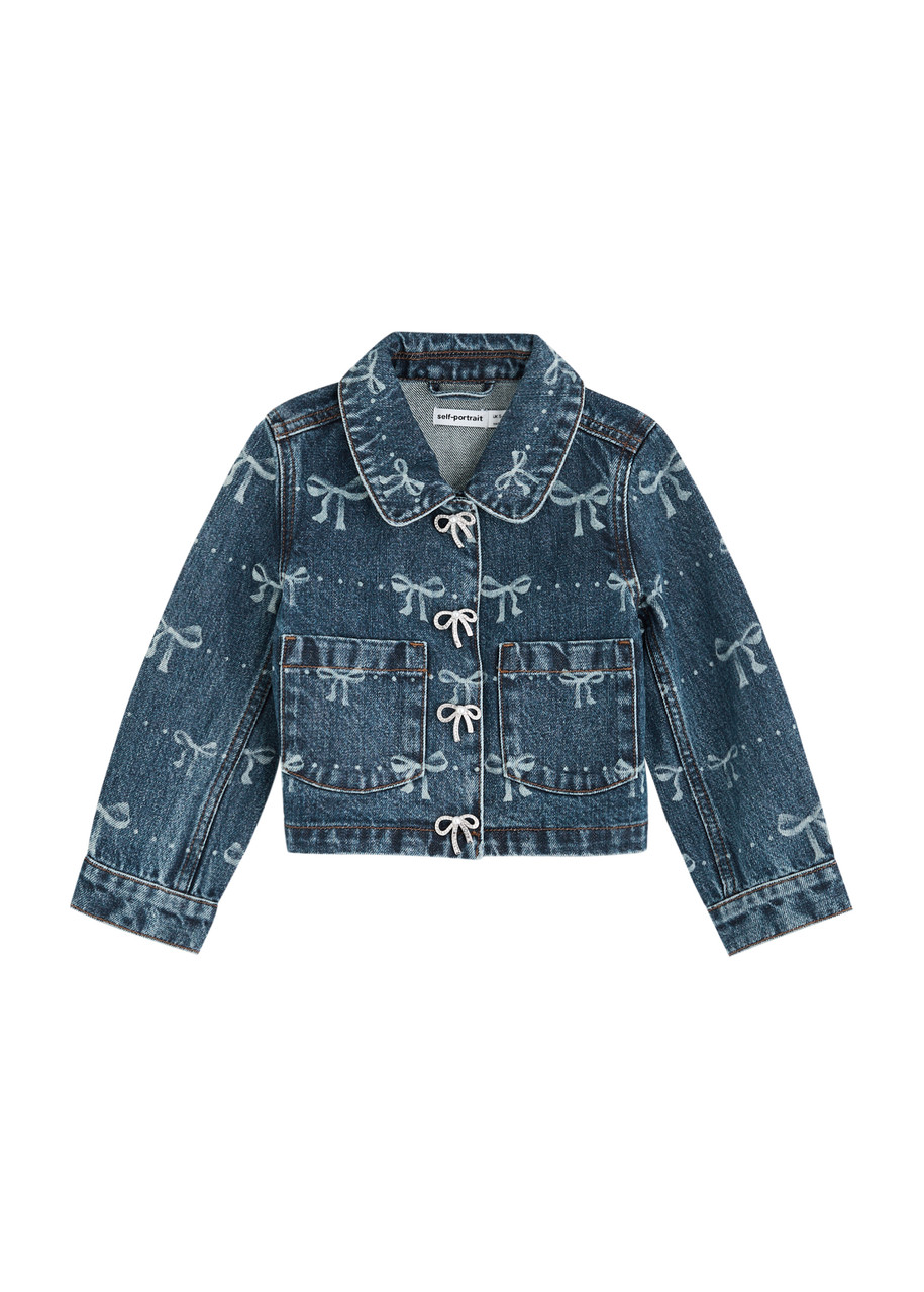 Self-portrait Kids Bow-print Denim Jacket - Blue