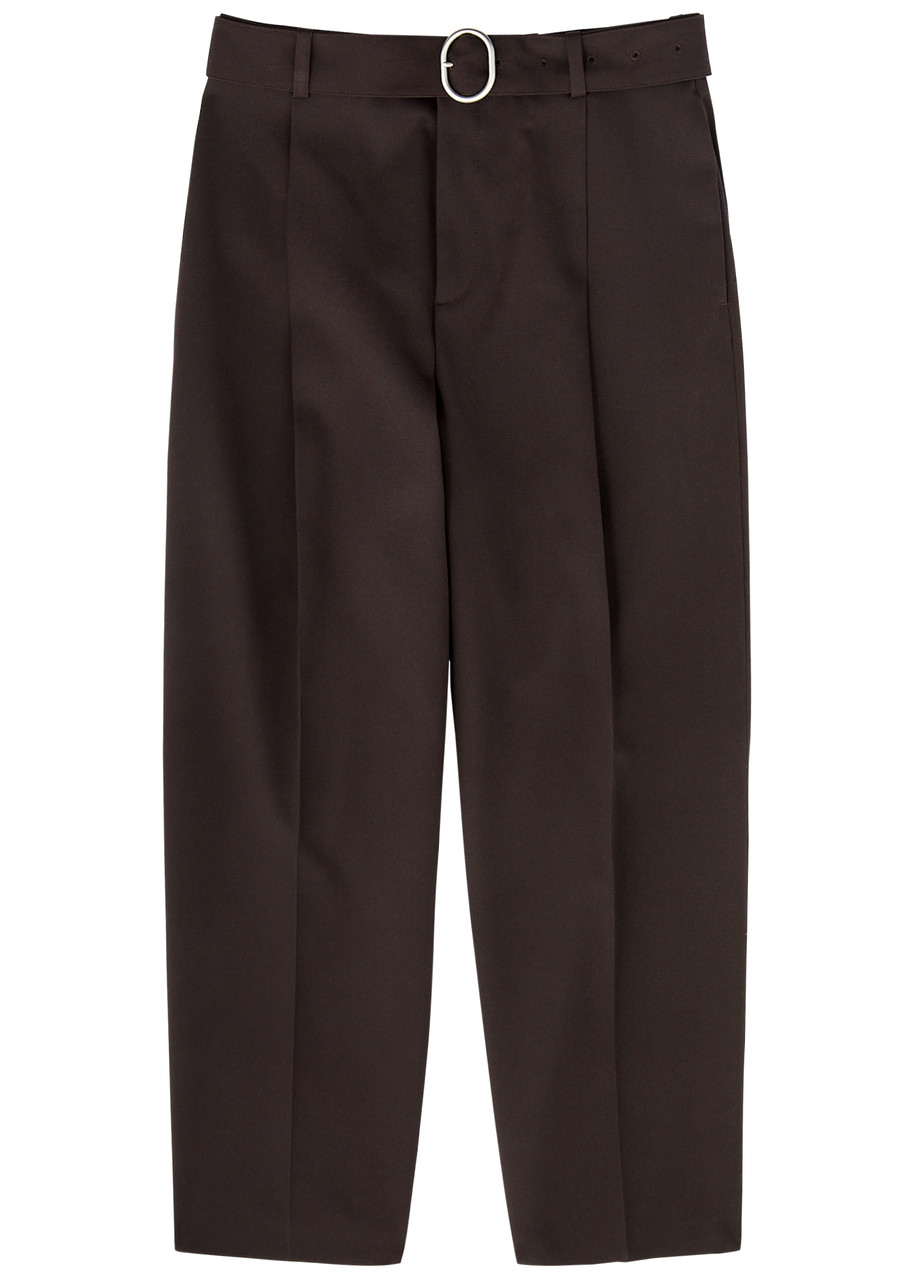 Jil Sander Belted Wide-leg Wool Trousers In Brown
