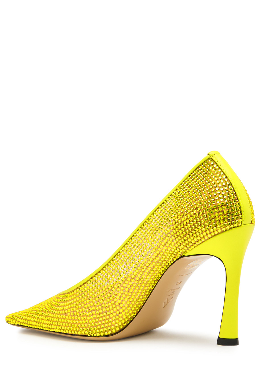 Attico The  Juno 95 Crystal-embellished Mesh Pumps In Yellow