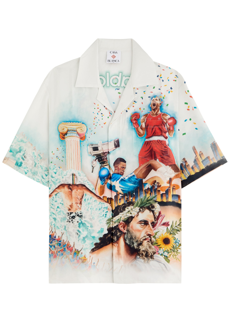 Casablanca Celebration Du Sport Printed Silk Shirt – White – L Casablanca Celebration Du Sport Printed Silk Shirt – White – L