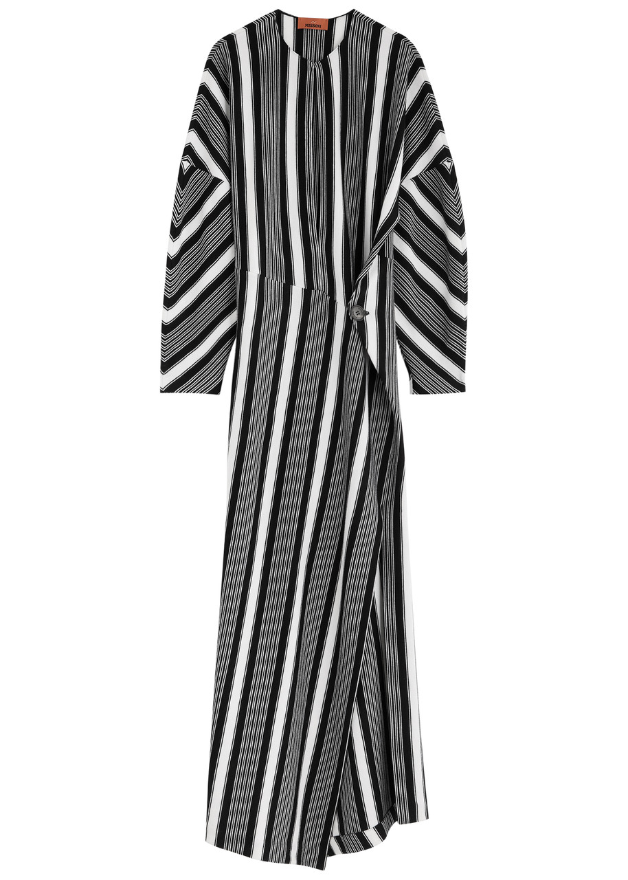 Missoni Womens Striped-print Plunge-v-neck Wool Maxi Dress Black And White In Black