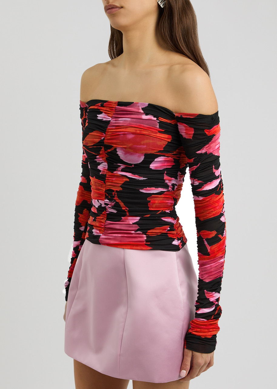 Blumarine Printed Off-the-shoulder Stretch-jersey Top In Pink