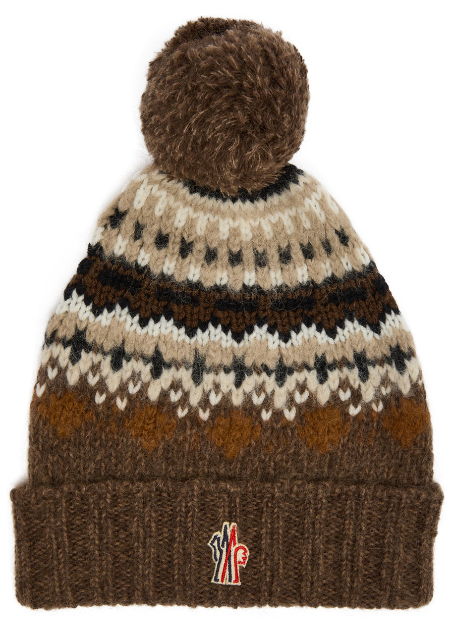 Moncler Logo Fair Isle Intarsia Wool-blend Beanie - Brown - One Size