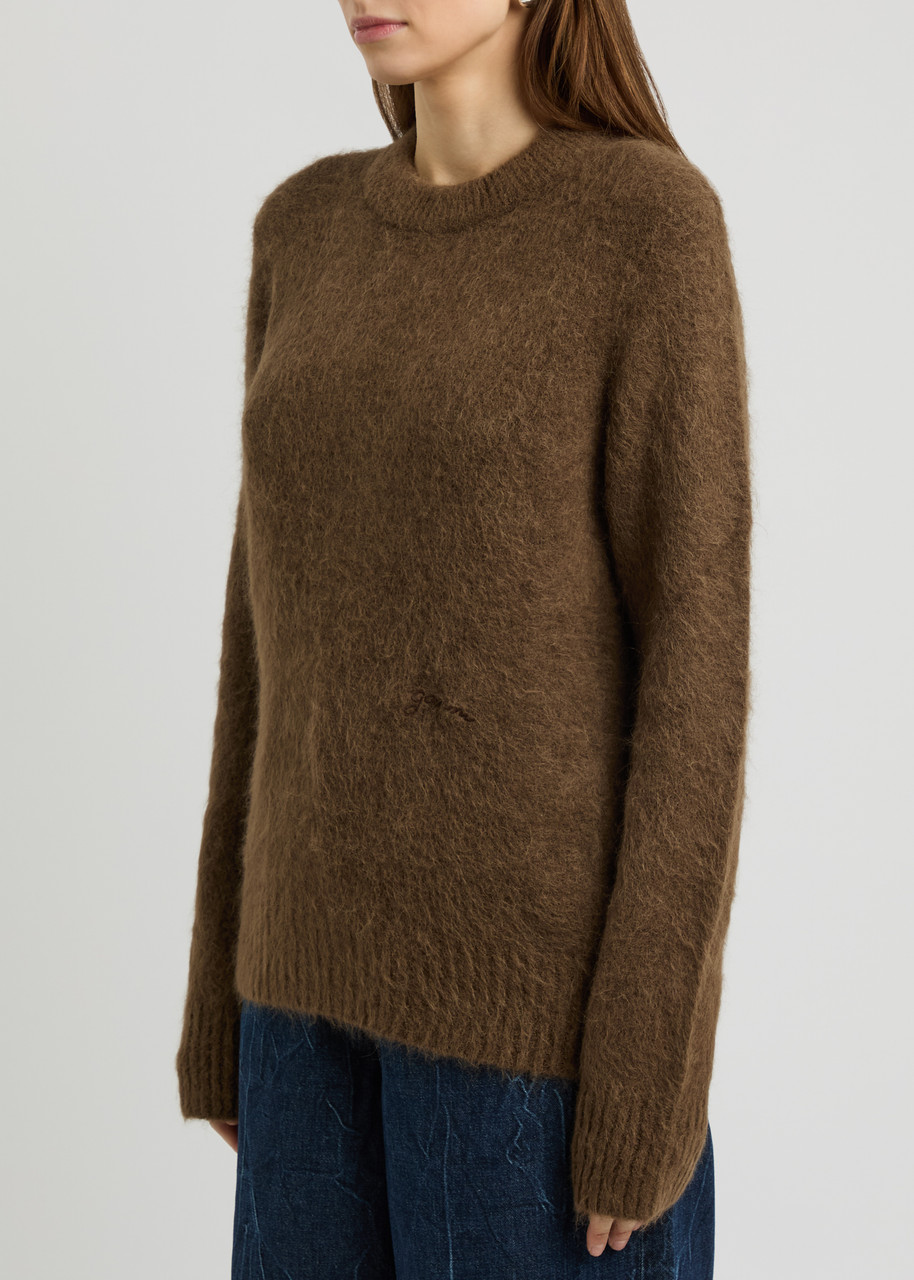 Ganni Brushed Long Sleeve Jumper In Brown