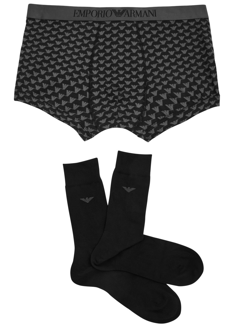 Emporio Armani Logo Trunks and Socks set – Black – XL