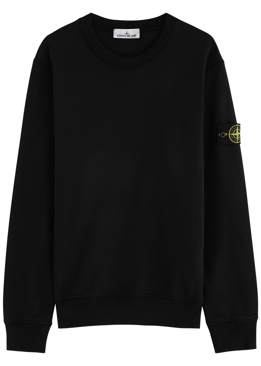 Stone Island Navy Blue Crew Neck Sweater With Signature Compass Badge In Black