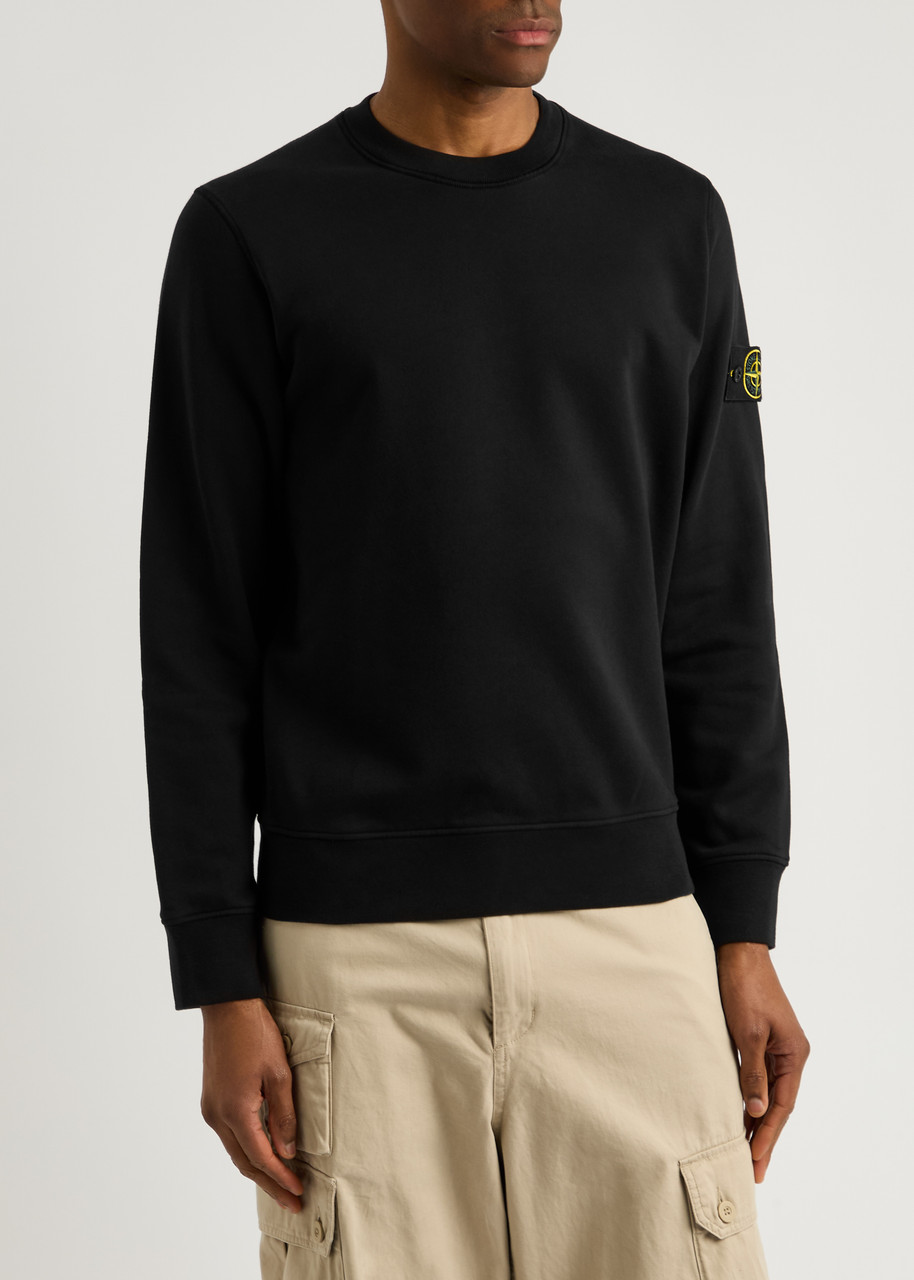 Stone Island Navy Blue Crew Neck Sweater With Signature Compass Badge In Black