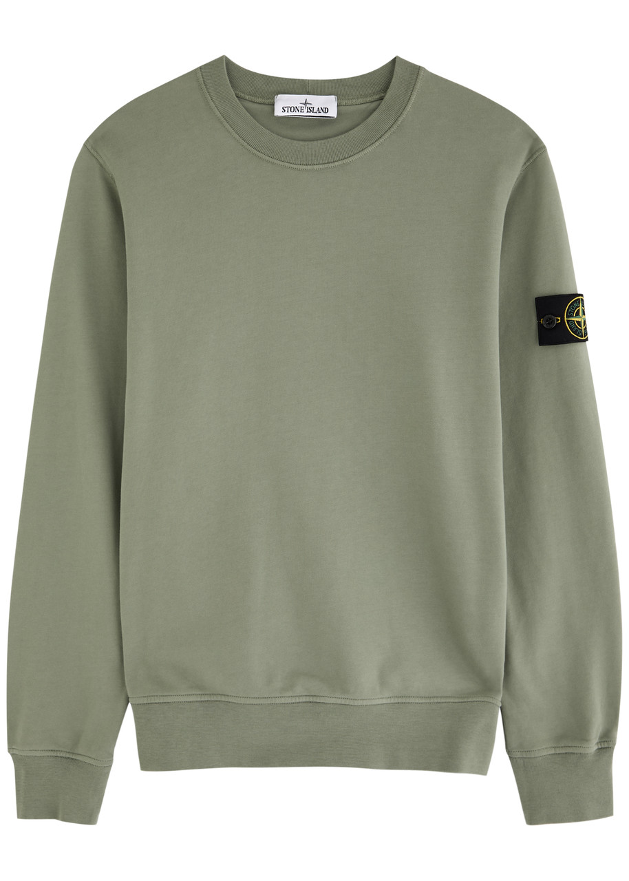 Stone Island Compass Logo Patch Waffle Knit Sweater In Sage
