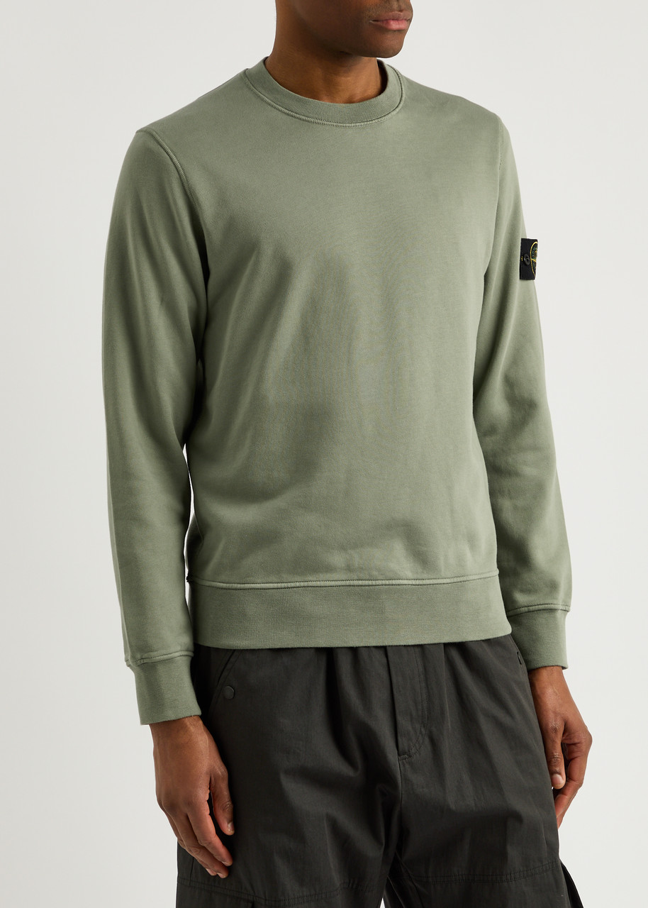 Stone Island Compass Logo Patch Waffle Knit Sweater In Sage