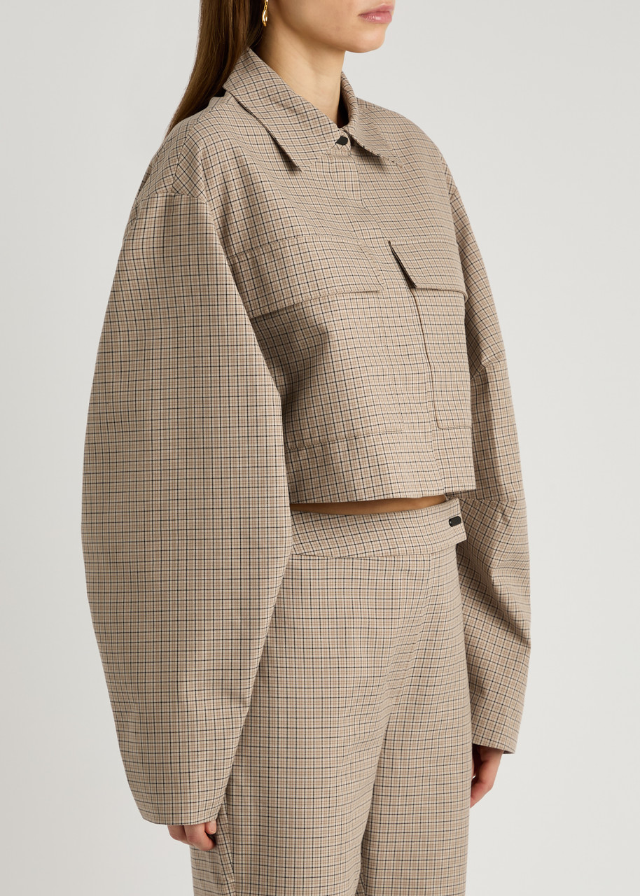 Clea Massimo Checked Cotton-blend Jacket In Beige