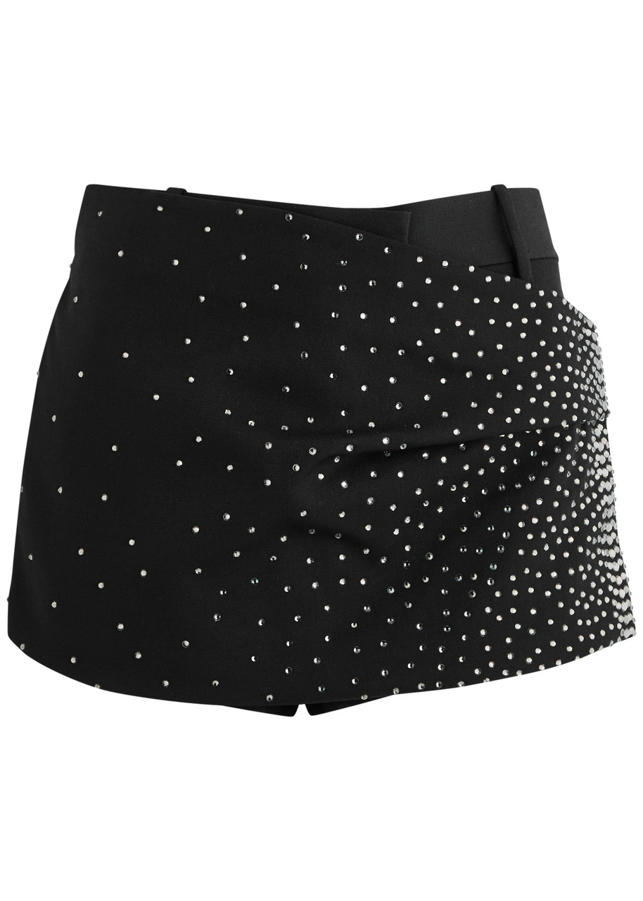 Attico The Crystal-embellished Wool Skort In Black