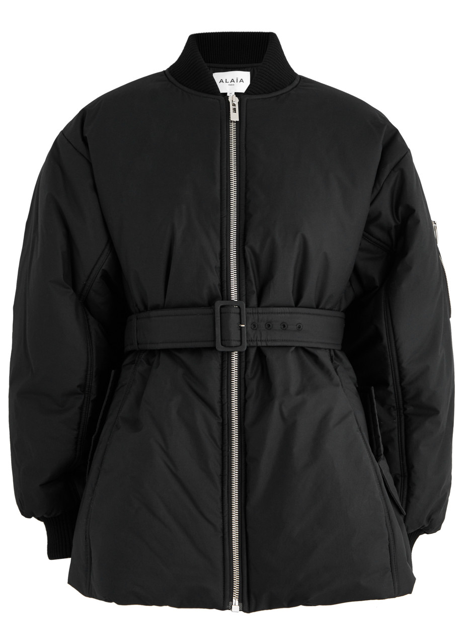 Alaïa Womens Belted Padded Shell Bomber Jacket Noir Alaia In Black