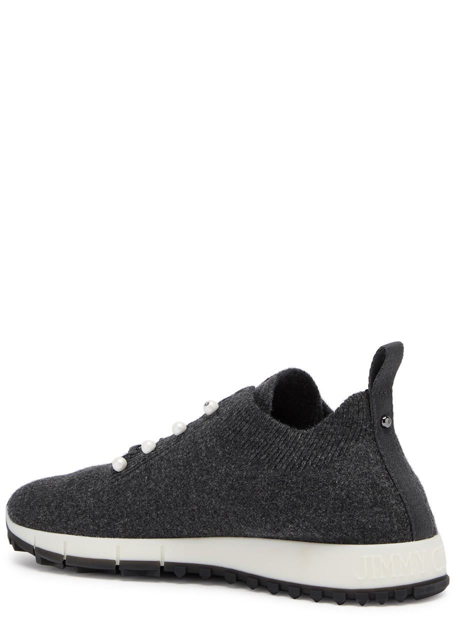 Jimmy Choo Low Top Sneakers With Pearls And Knitted Upper In Black