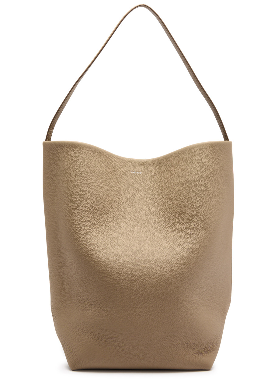 The Row Park Large Leather Tote In Taupe