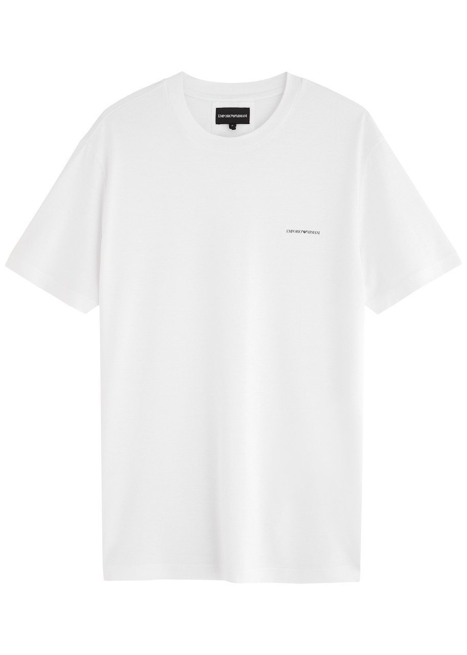 Emporio Armani Logo-print Stretch-jersey T-shirt – White – L Emporio Armani Logo-print Stretch-jersey T-shirt – White – L
