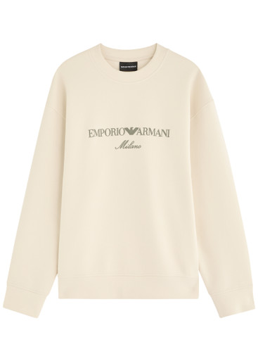 EMPORIO ARMANI Logo-embroidered cotton-blend sweatshirt