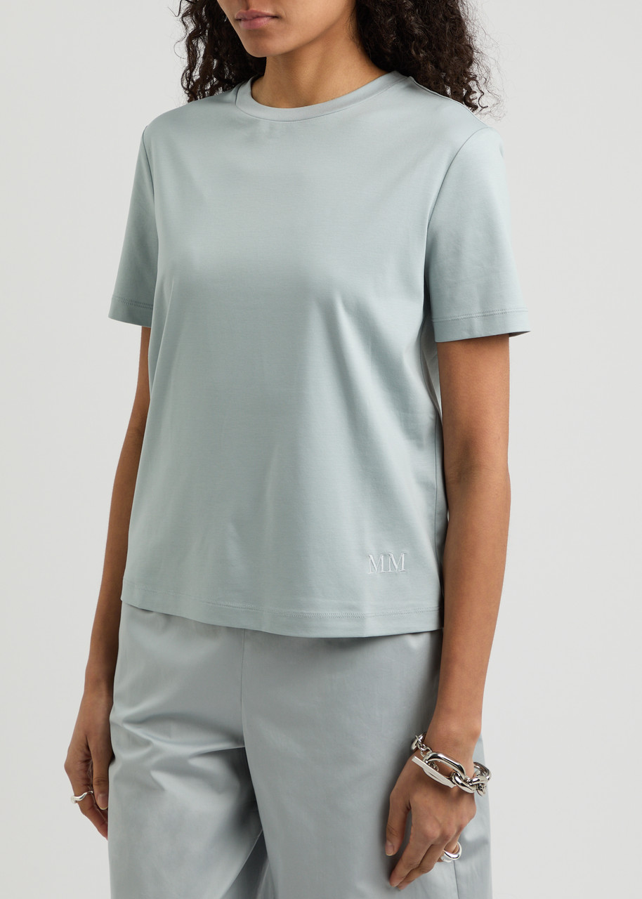 Mm Opunzia Logo-embroidered Jersey T-shirt In Light Blue