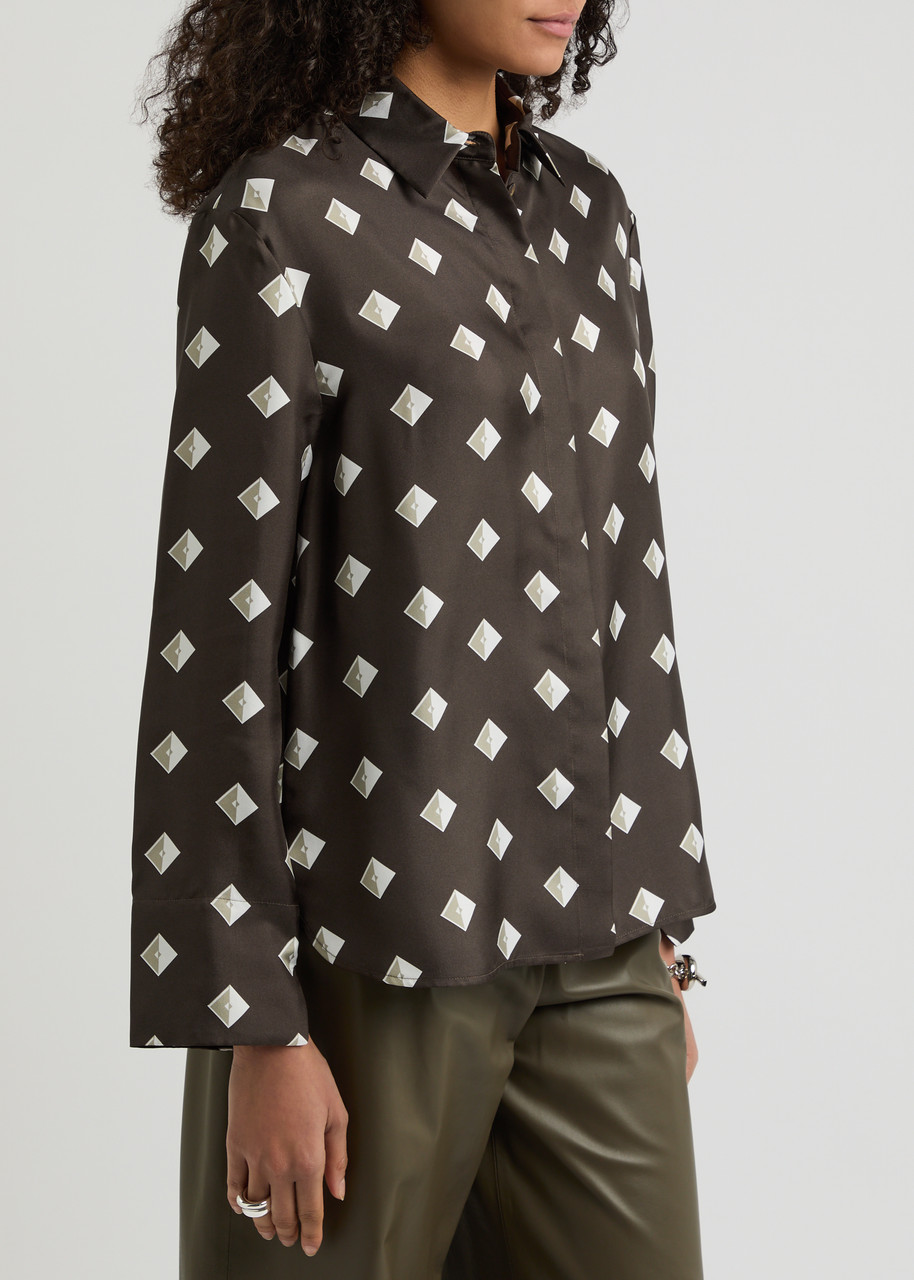 Mm Zelig Printed Silk-twill Shirt In Brown