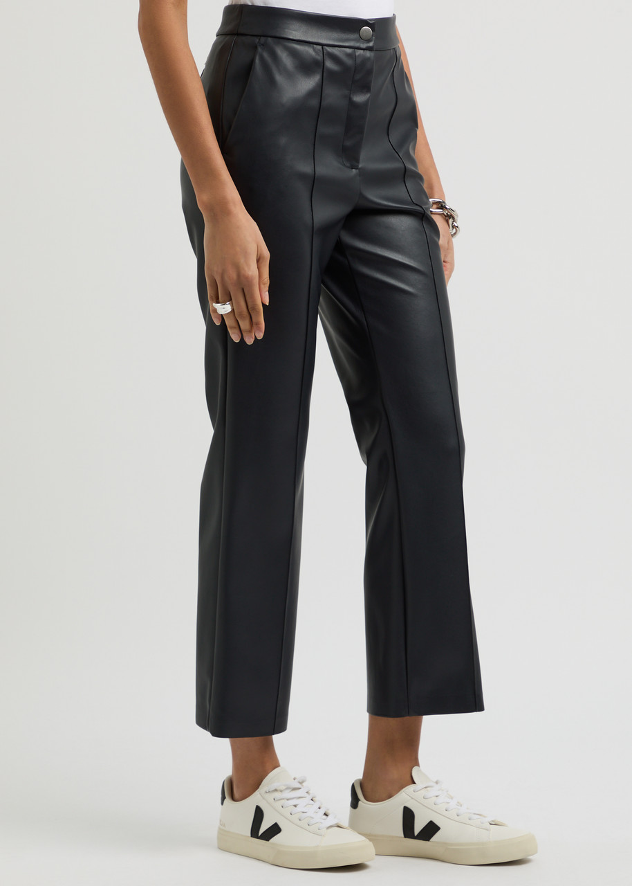 Mm Slim-leg Faux Leather Trousers In Navy