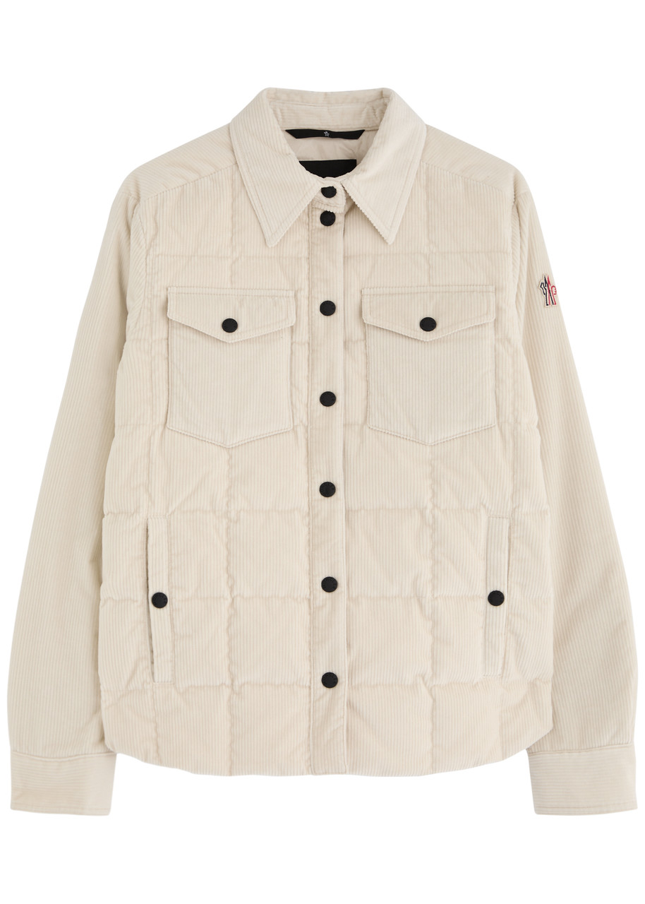 Moncler Logo Quilted Corduroy Jacket In Ivory