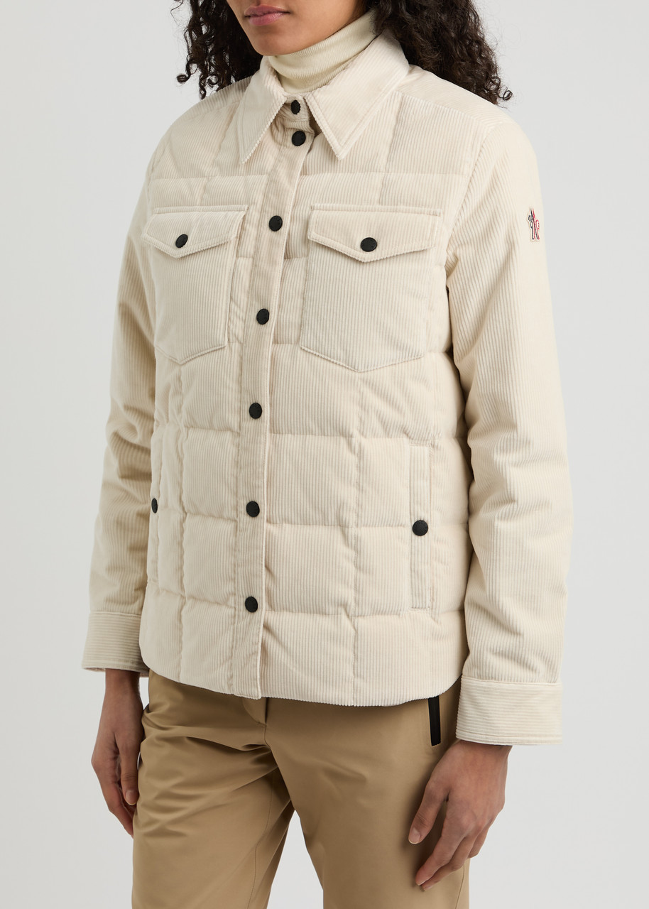 Moncler Logo Quilted Corduroy Jacket In Ivory