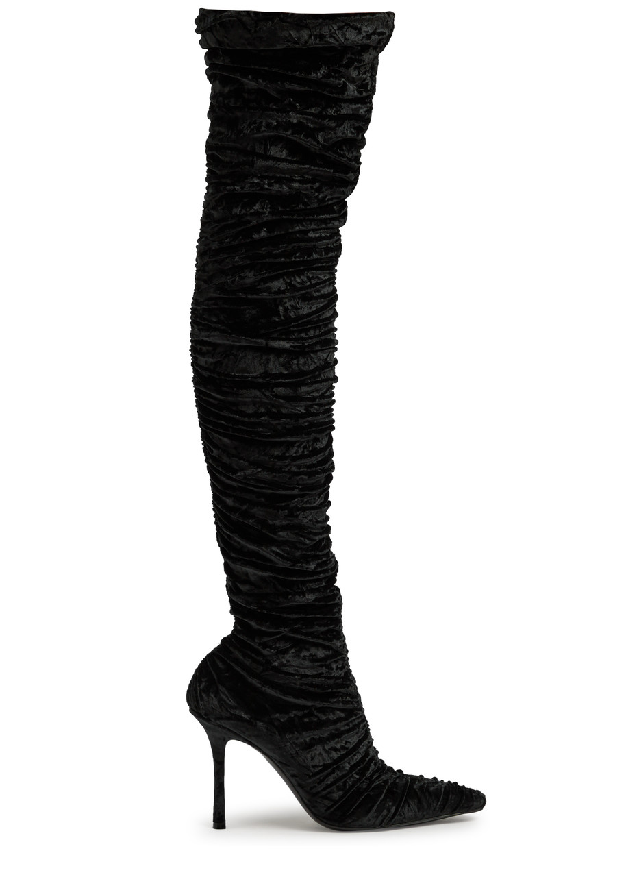 Jimmy Choo Lotta Otk 100 Velvet Over-the-knee Boots - Black - 37 (IT37 / UK4)