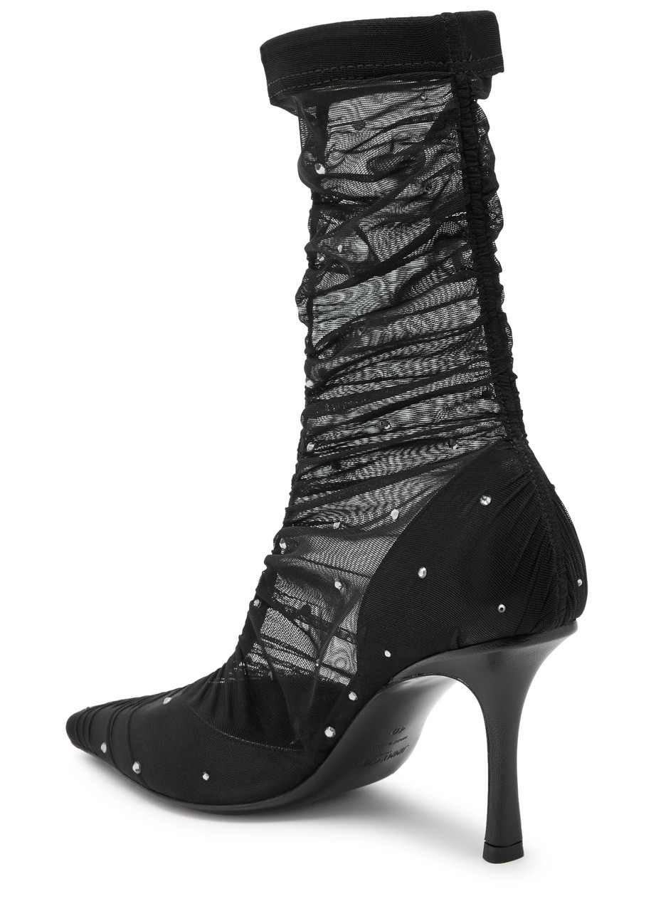 Jimmy Choo Lotta 85 Embellished Mesh Sock Boots In Black