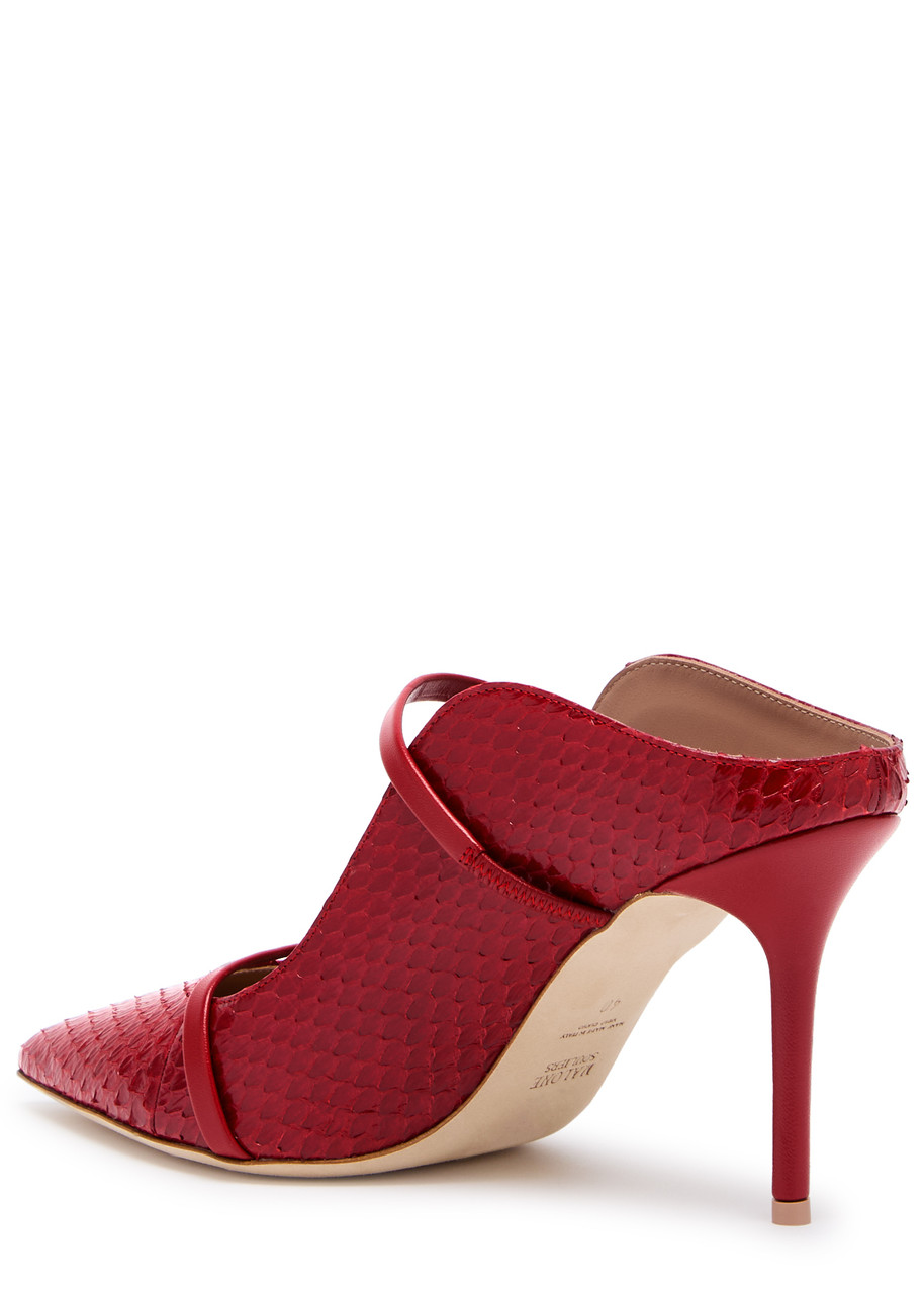 Malone Souliers Maureen 85 Python-effect Leather Mules In Dark Red
