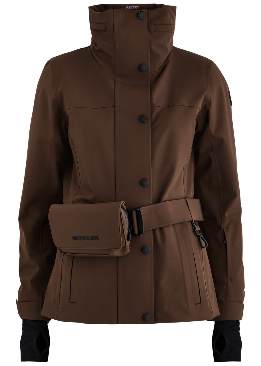 Moncler Hainets Belted Shell Ski Jacket In Brown