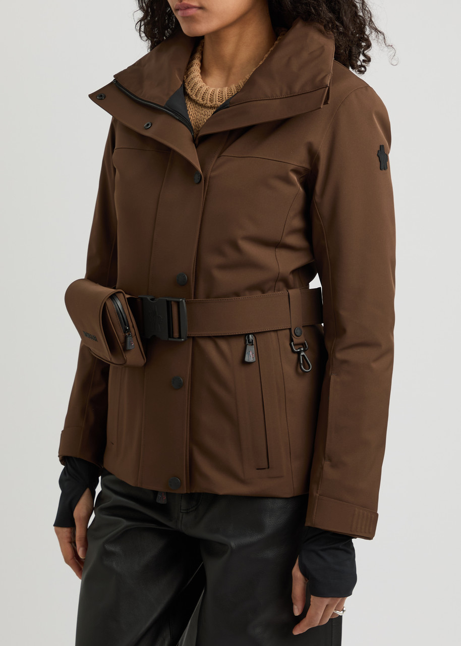 Moncler Hainets Belted Shell Ski Jacket In Brown